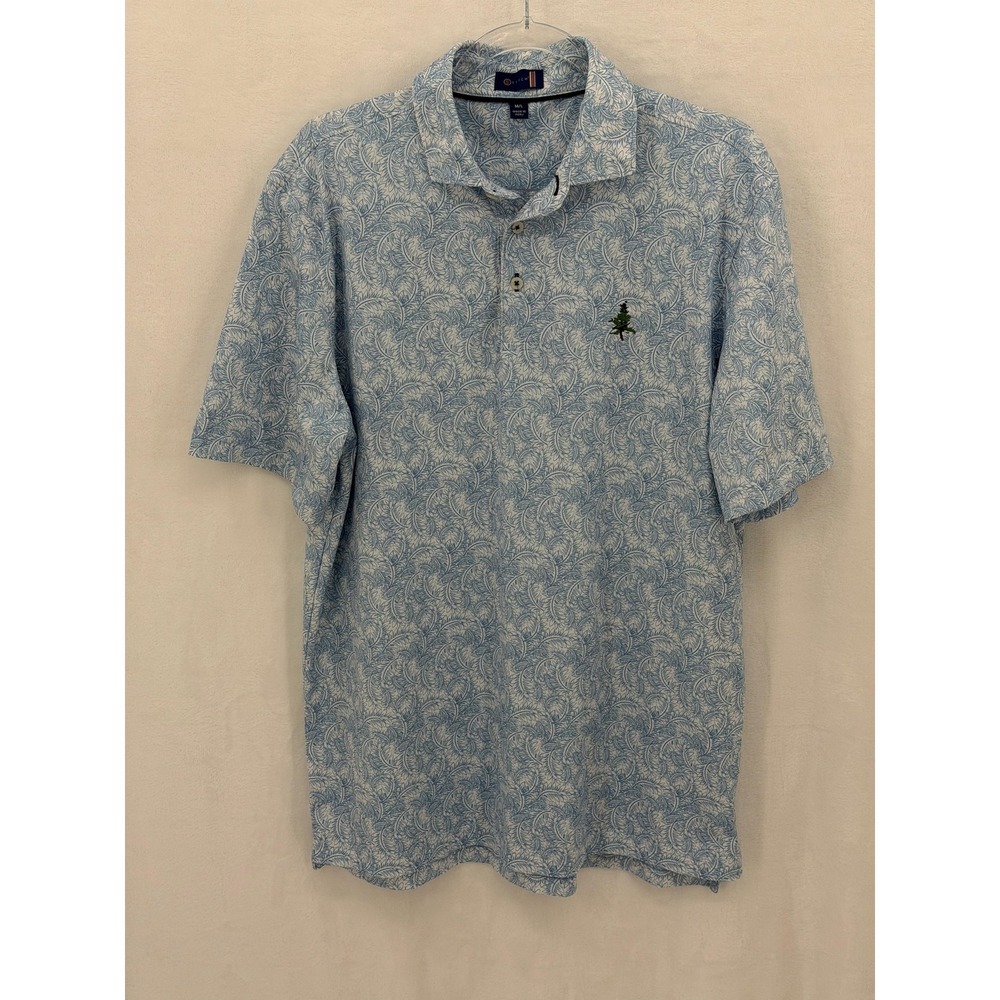 Stitch Shirt Mens Medium Large Blue Leaf Print Golf Performance Stretch Summer